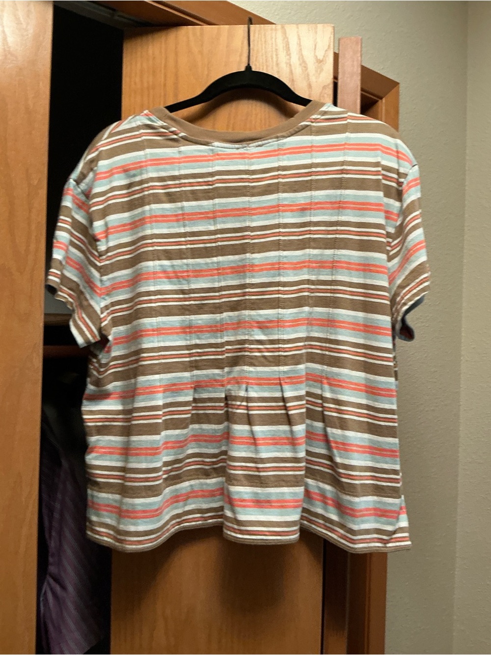 Anthropologie Striped Short-Sleeve Tee in Brown, Light Blue & Coral - Picture 3 of 3